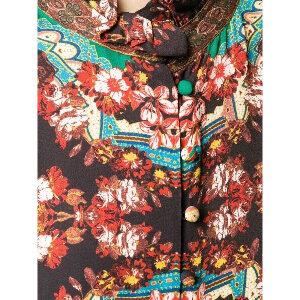 Alice and Olivia Liberty Printed Button-Front Tiered Ruffled Blouse Small - Picture 3 of 13